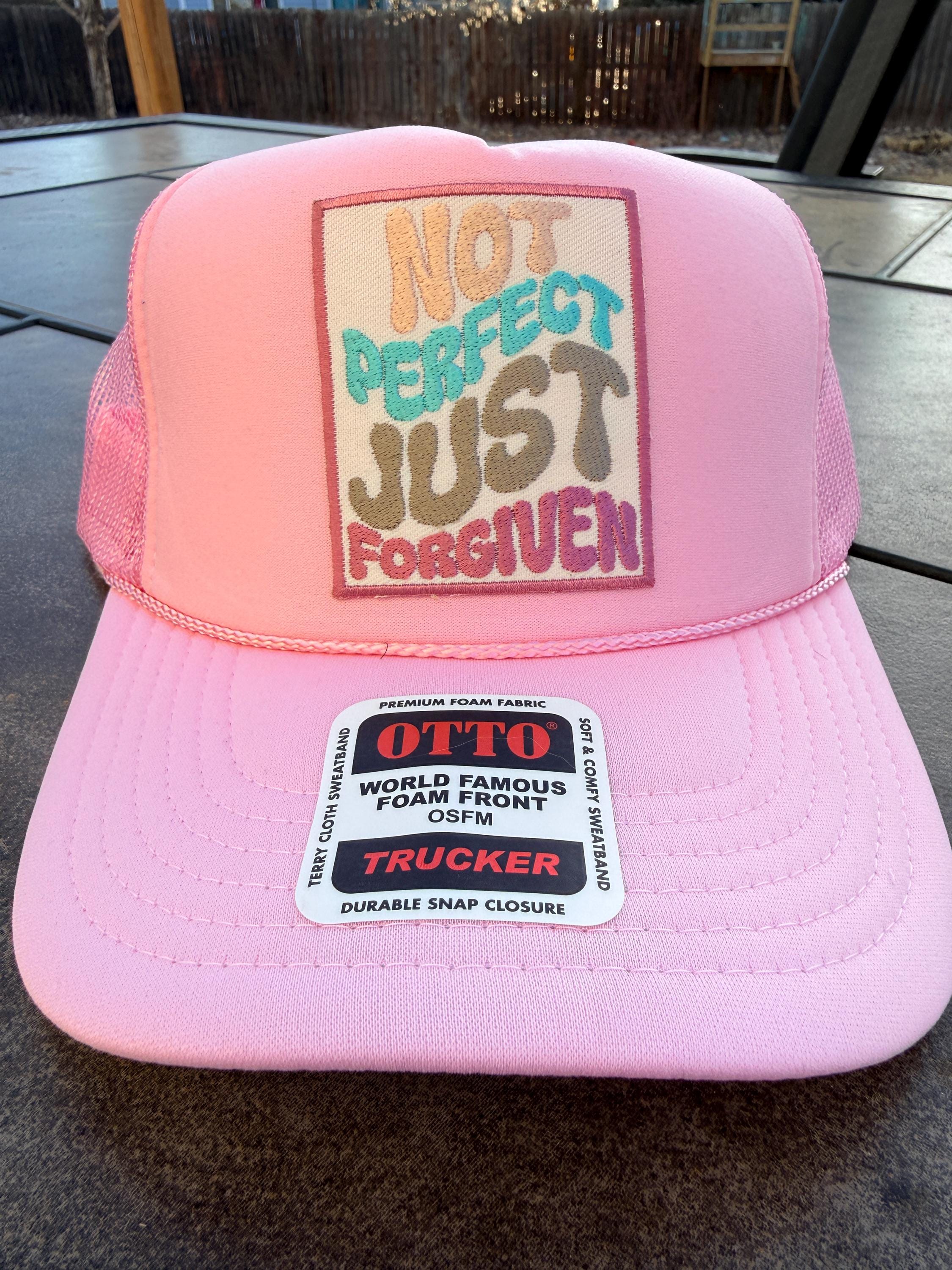 Not Perfect Just Forgiven Pink Trucker Hat