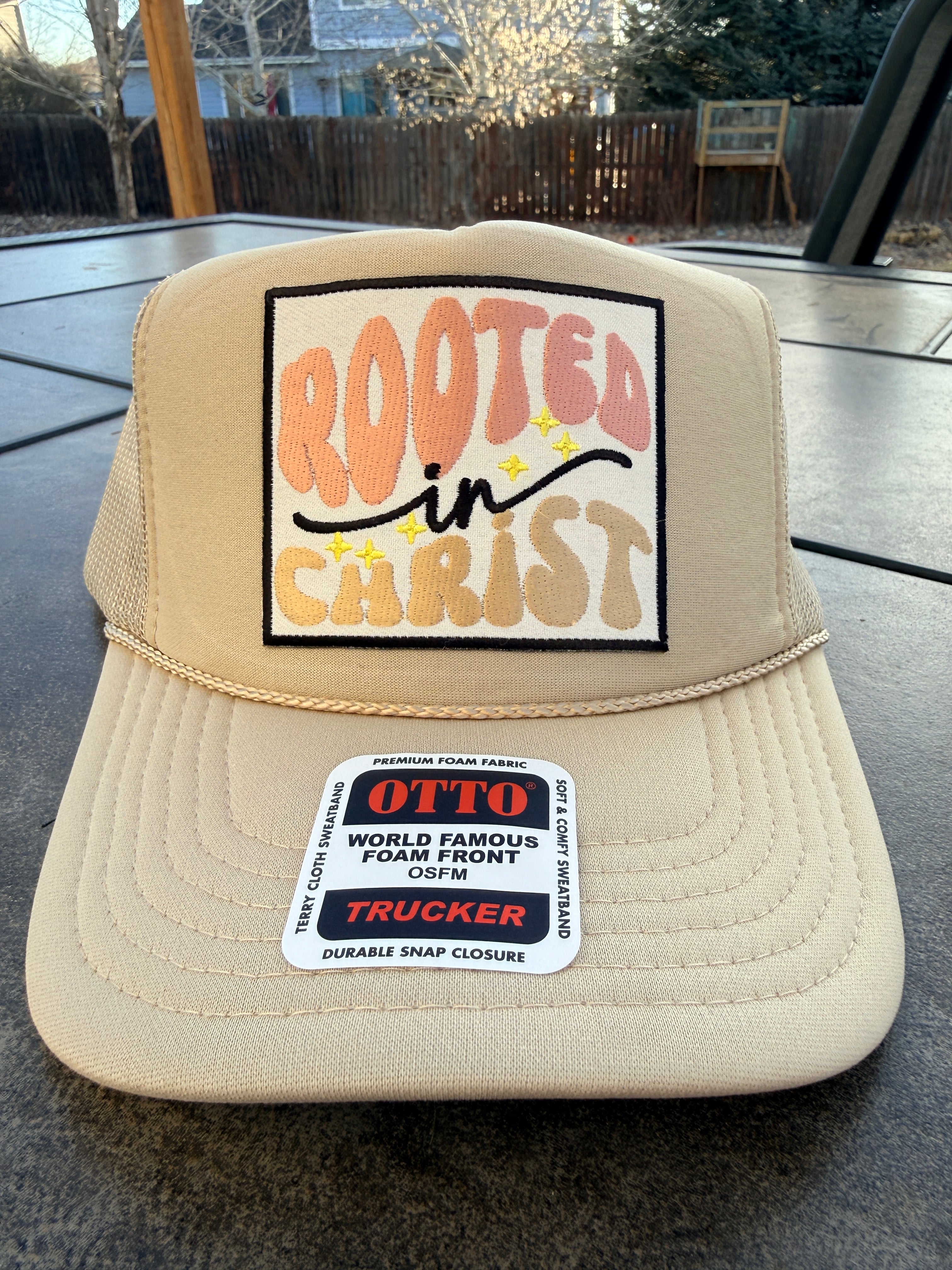 Rooted in Christ Khaki Trucker Hat