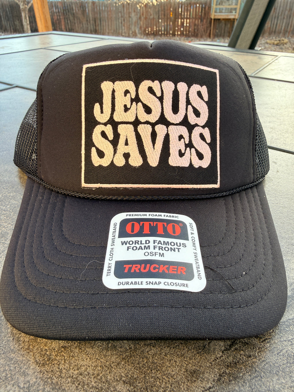 Jesus Saves Black Trucker Hat