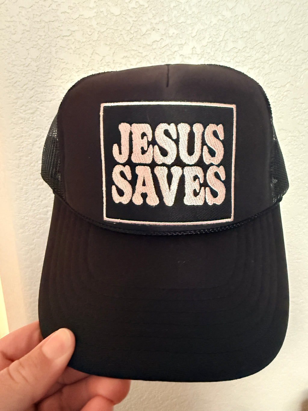 Jesus Saves Black Trucker Hat