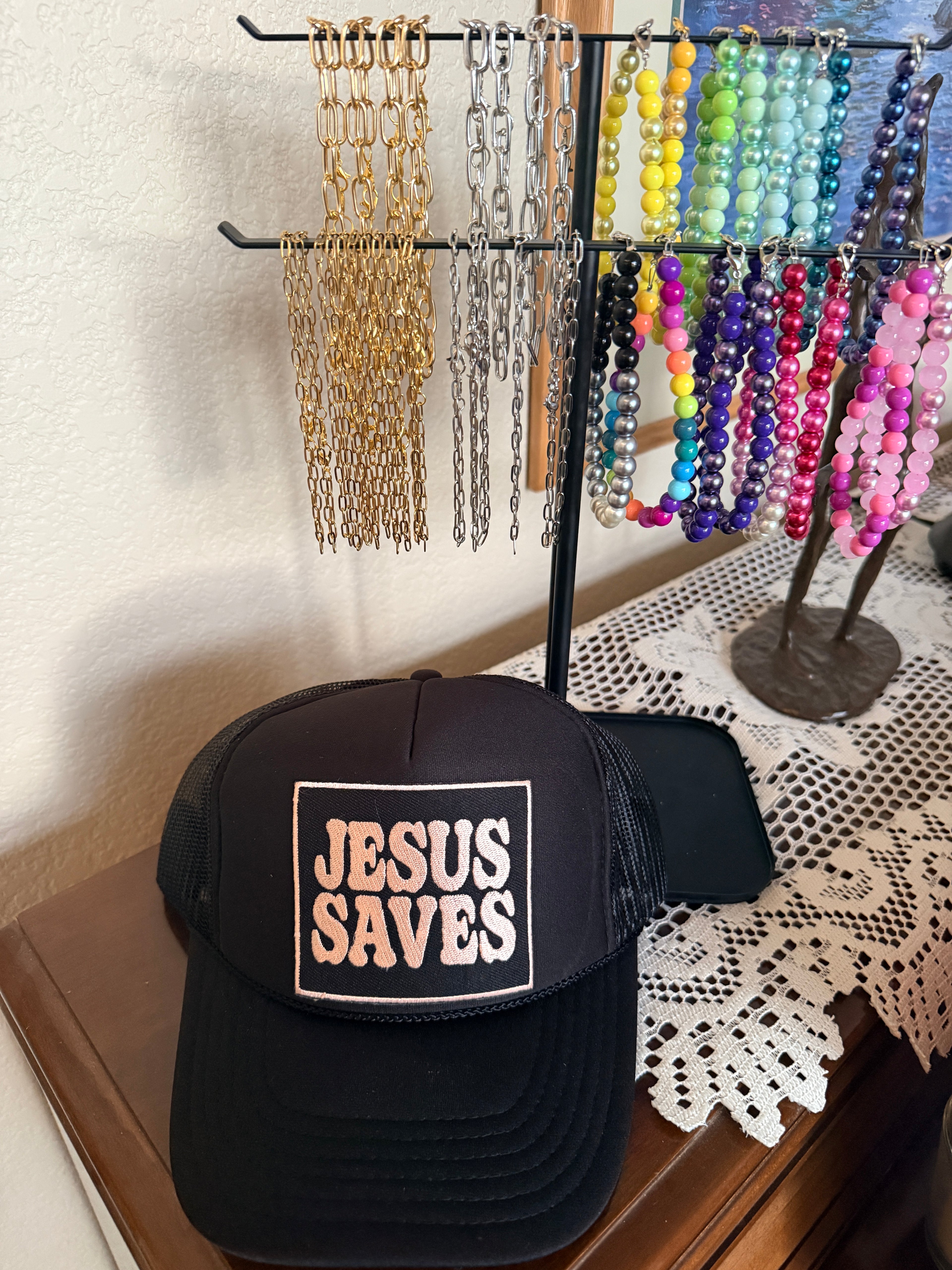 Jesus Saves Black Trucker Hat