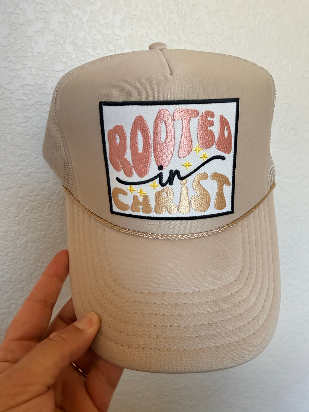 Rooted in Christ Khaki Trucker Hat