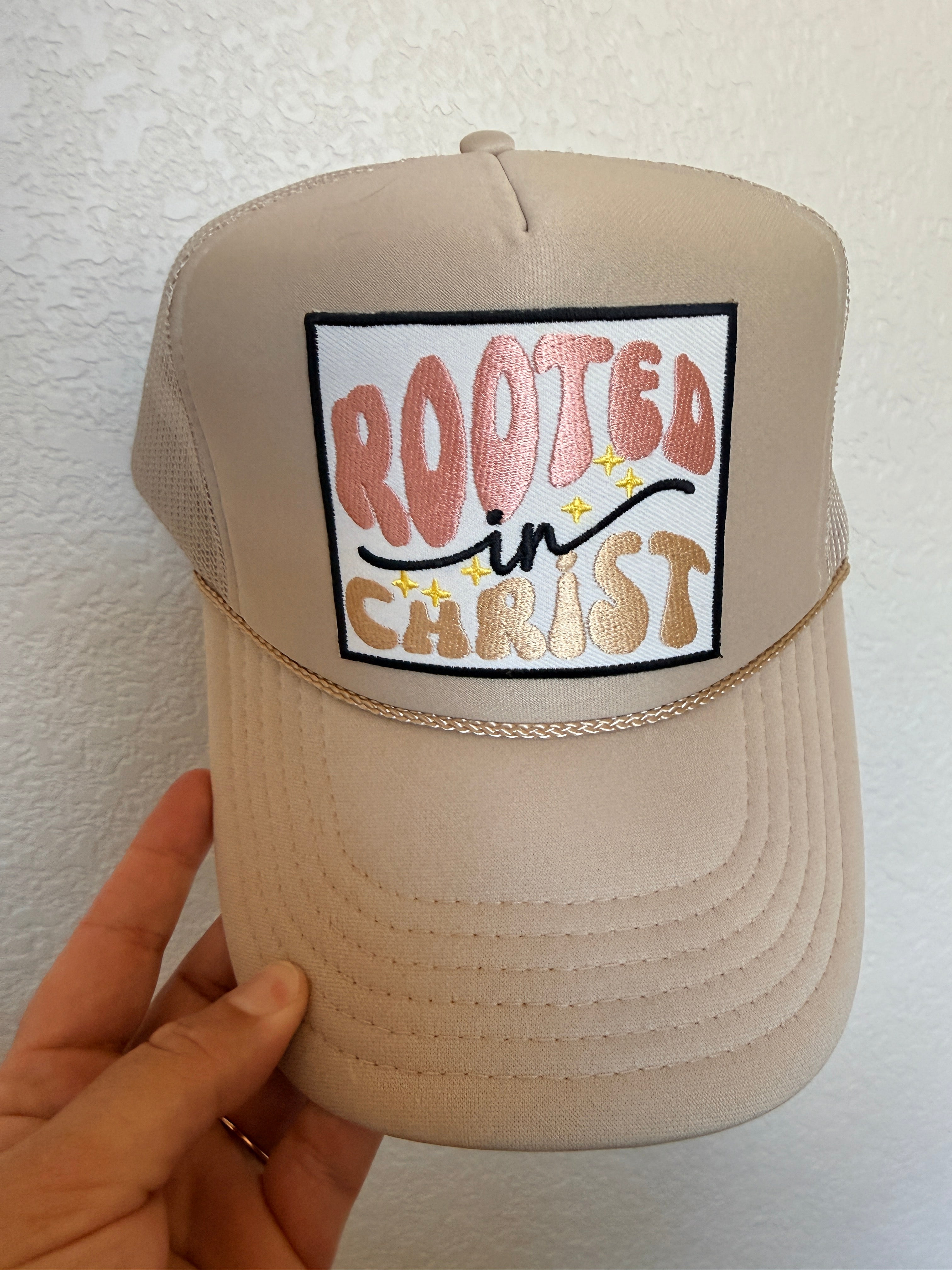 Rooted in Christ Khaki Trucker Hat