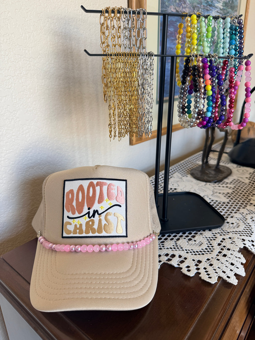 Rooted in Christ Khaki Trucker Hat