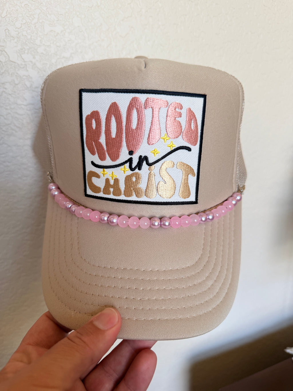 Rooted in Christ Khaki Trucker Hat