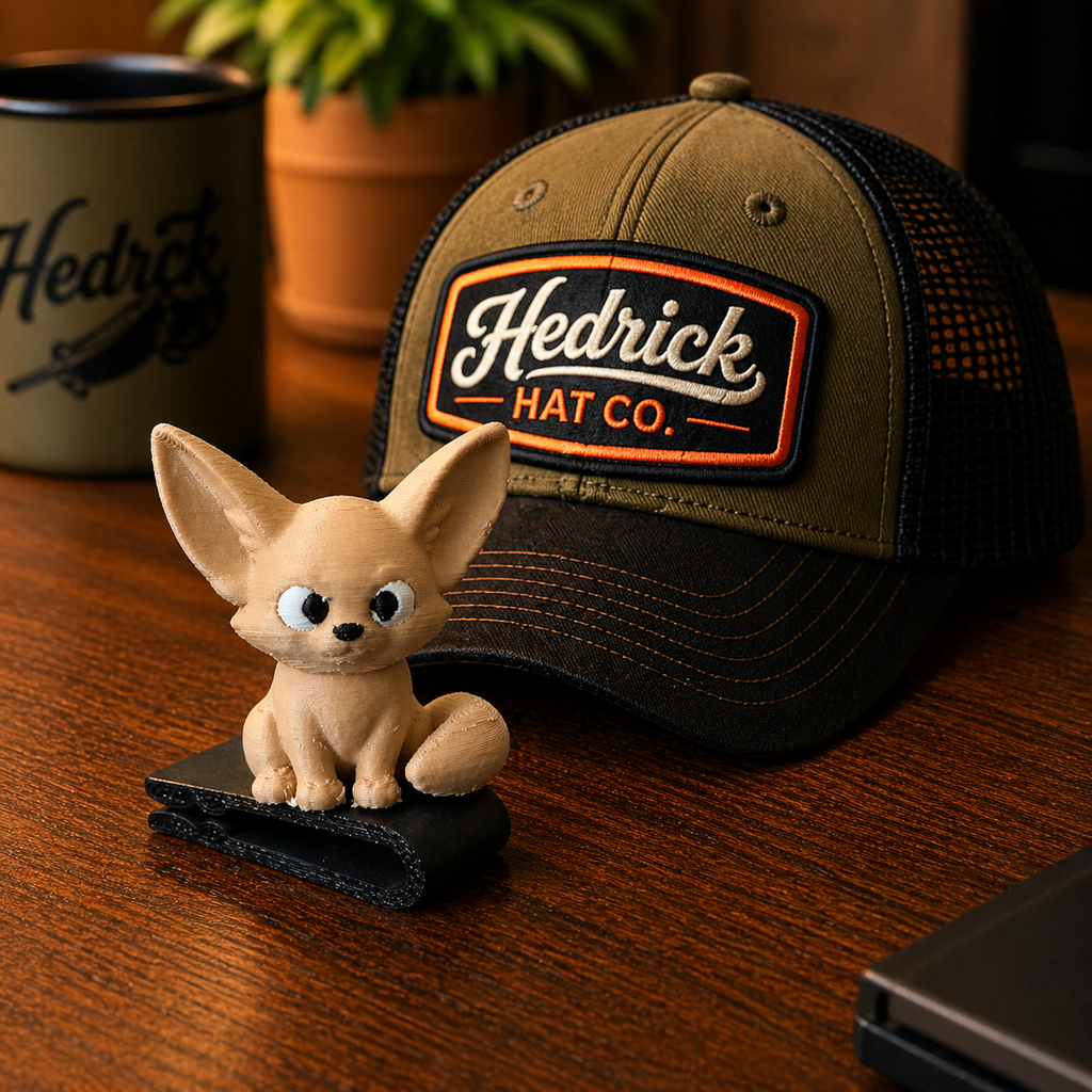 Fennec fox BrimPets hat brim clip on Hedrick Hat Co trucker hat – kids hat accessory