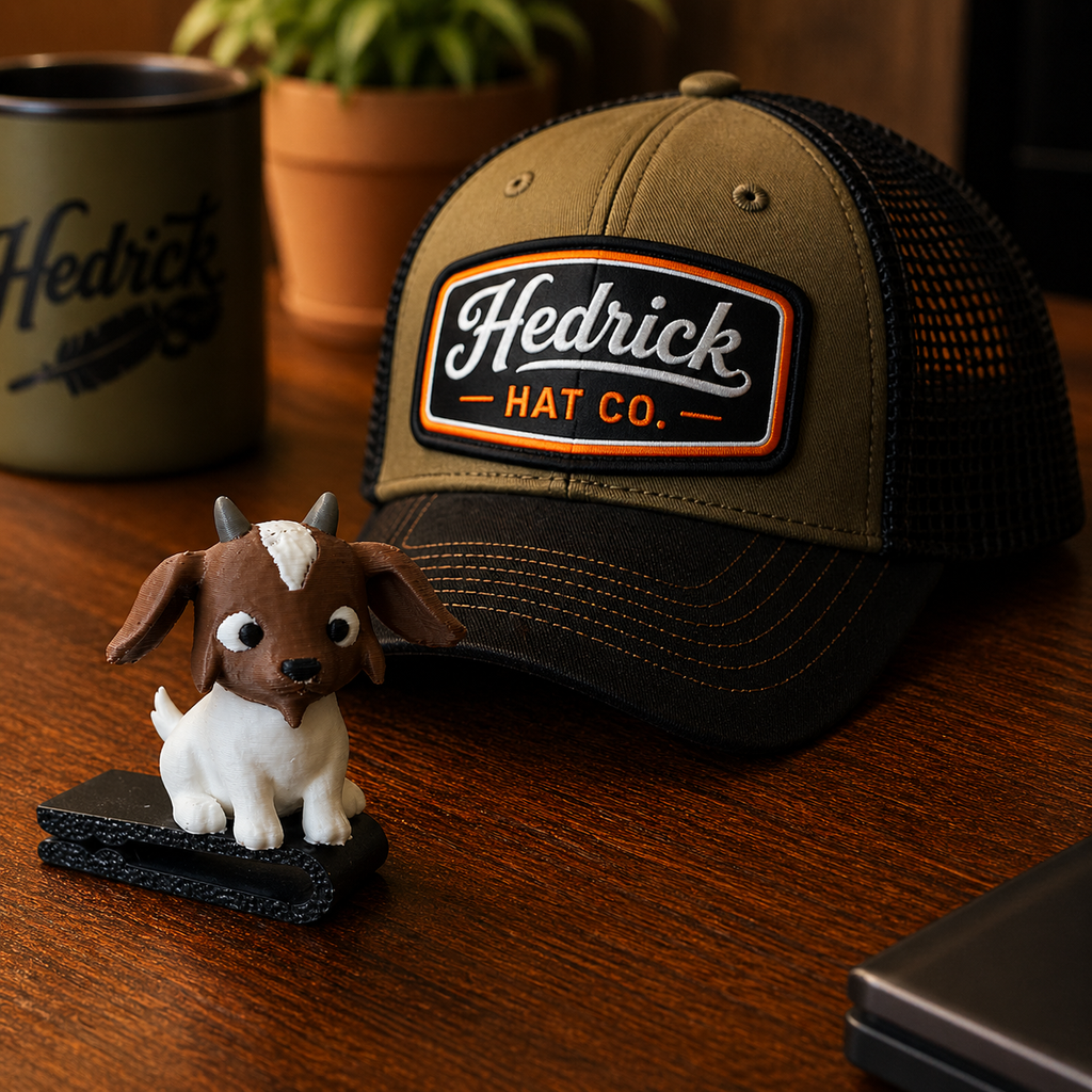 Goat BrimPets hat brim clip on Hedrick Hat Co trucker hat – kids hat accessory
