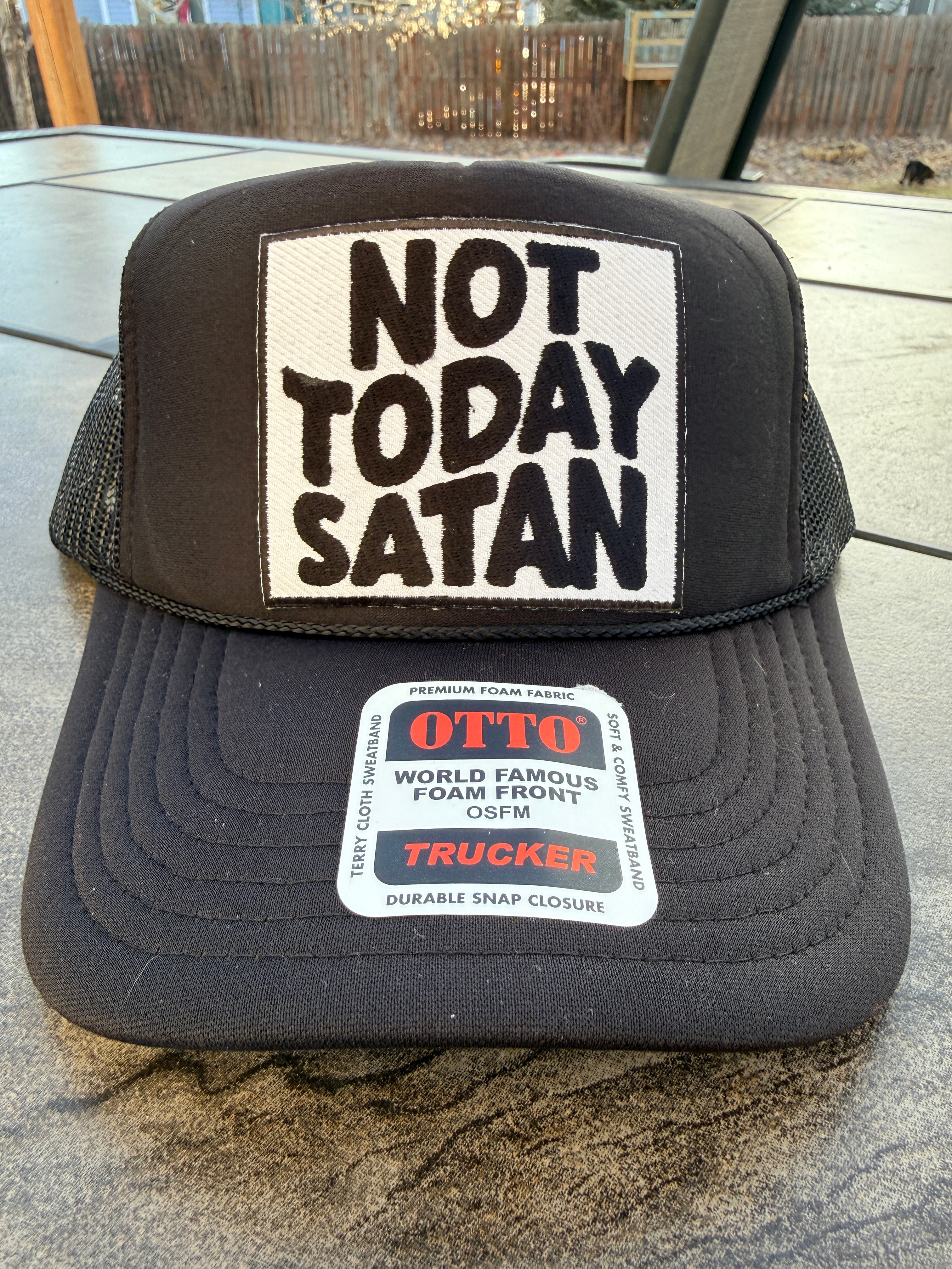 Black Otto foam front structured trucker hat with Not Today Satan patch – christian faith hat – Hedrick Hat Co