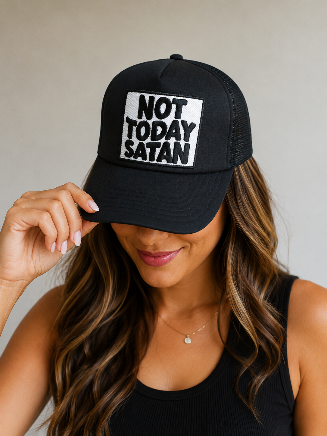 Not Today Satan Black Trucker Hat