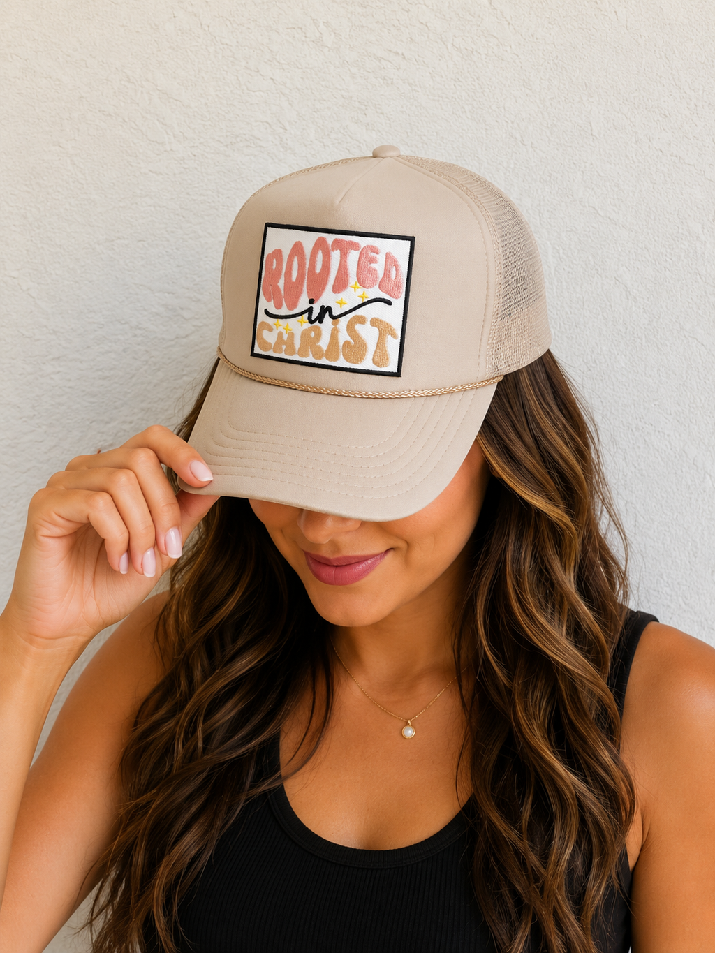 Rooted in Christ Khaki Trucker Hat